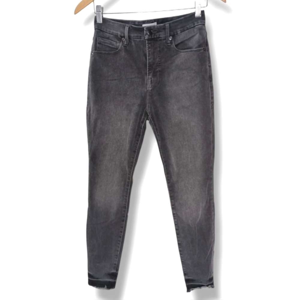 Good American Good Legs Crop Frayed Hem Jeans In Charcoal Size 4/27  $119 - Picture 4 of 8